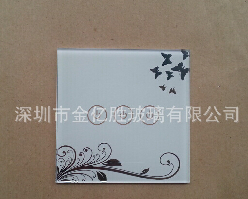 Switch panel glass three screen printing white bottom pattern